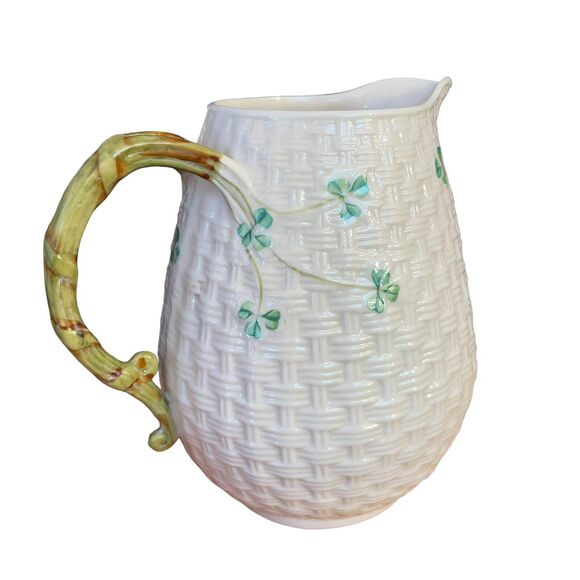 Belleek Shamrock Basket Weave 6” Water /Juice Pitcher 6th Green Mark 1965-1980 - Picture 3 of 8
